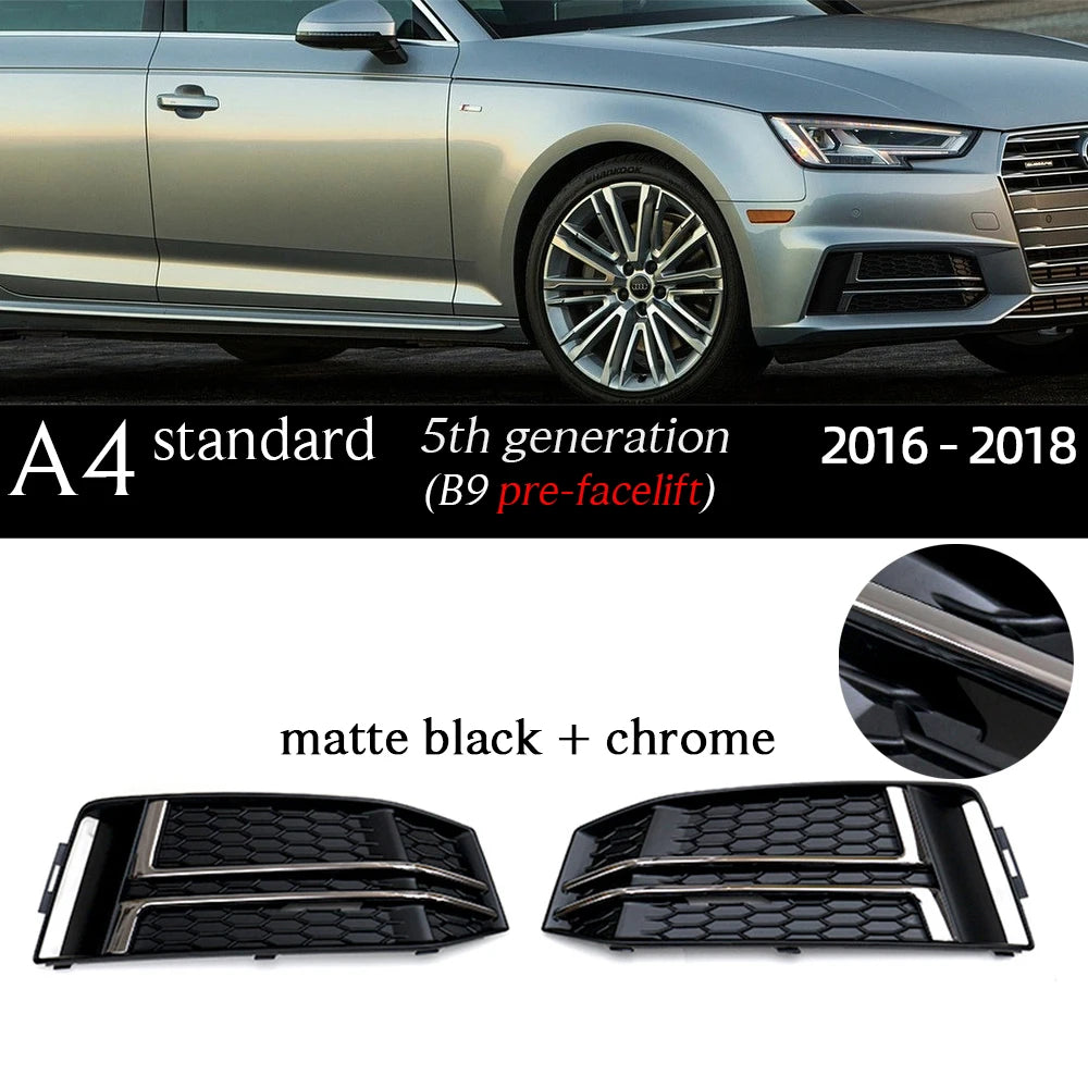 1 Pair Replacemennt Front Bumper Black Fog Light Case for Audi A4 S4 B6 8E B7 B8 8K B8.5 B9 8W B9.5 Fog Light Grille Fog Frame