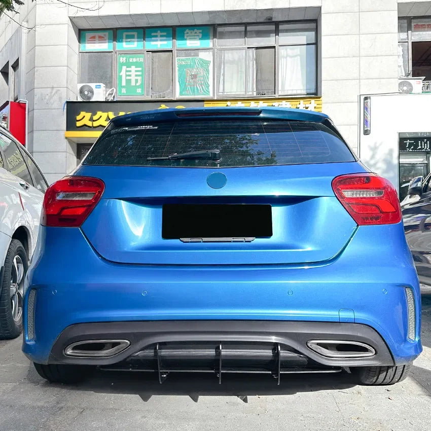 W176 Black Car Bumper Diffuser Rear Lip Spoiler 3 Fin Shark Blade for Mercedes Benz A Class 2016-2018 AMG Line Auot Styling