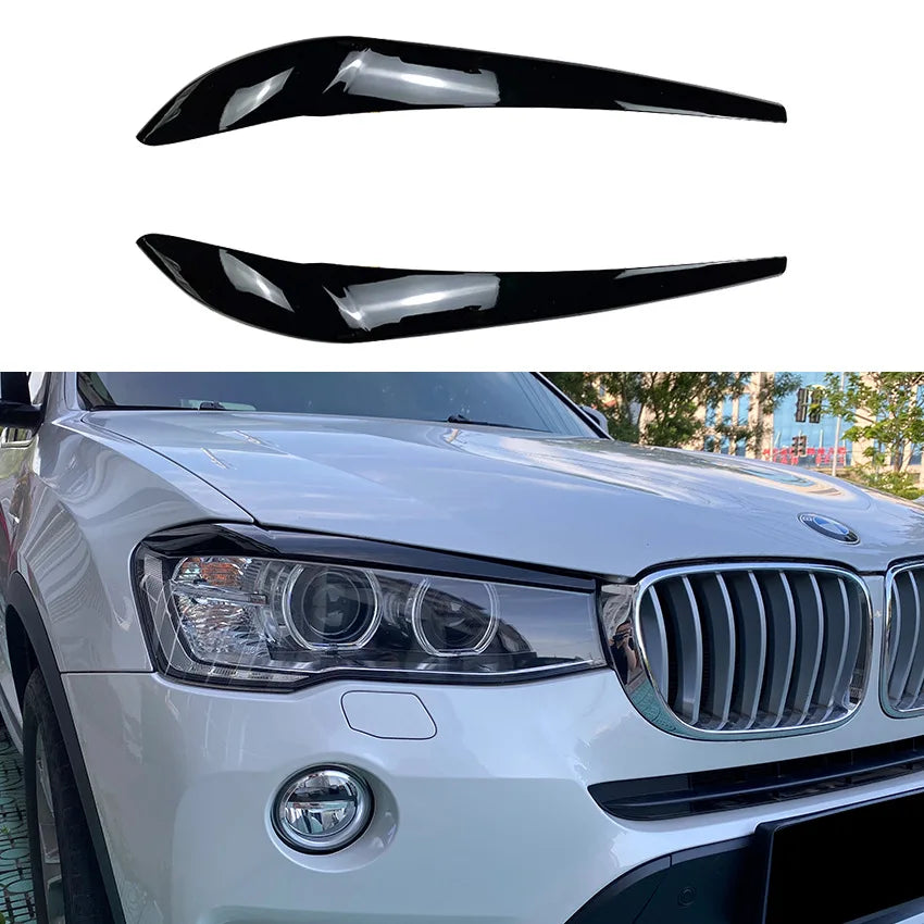 2pcs ABS Gloss Evil Headlight Eyebrows Eyelid Angle Eye For BMW X3 F25 X4 F26 2014-2017 Car Eyelids Lids Body Kit Accessories