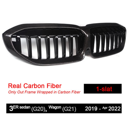 3*3 3K Twill Carbon Fiber Front Racing Grille Radiator Grill for BMW 2019 - Apr 2020 3 Series 4-Door Sedan G20 5-Door G21 Wagon