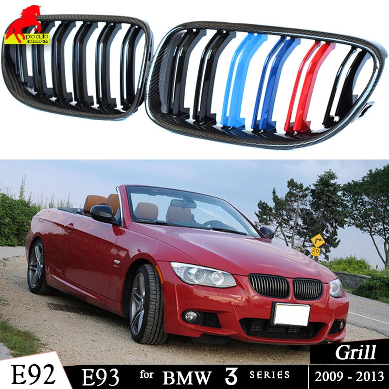 Front Kidney Bumper Grill Carbon Fiber Trimmed Grille for 2010 - 2013 BMW 3 Series 2-Door Coupe Facelift E92 LCI Convertible E93