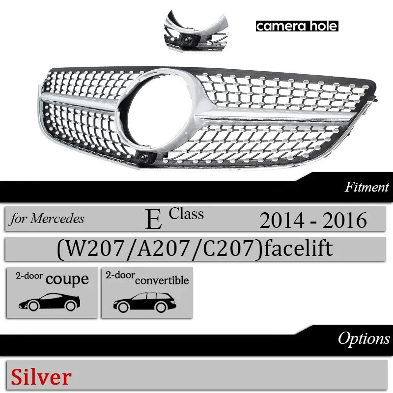 W207 Diamond Front Bumper Grille for Mercedes Benz E Class 2-Door Coupe C207 A207 2014-2016 E250 E300 E350 Car Racing Grills