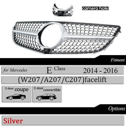 W207 Diamond Front Bumper Grille for Mercedes Benz E Class 2-Door Coupe C207 A207 2014-2016 E250 E300 E350 Car Racing Grills