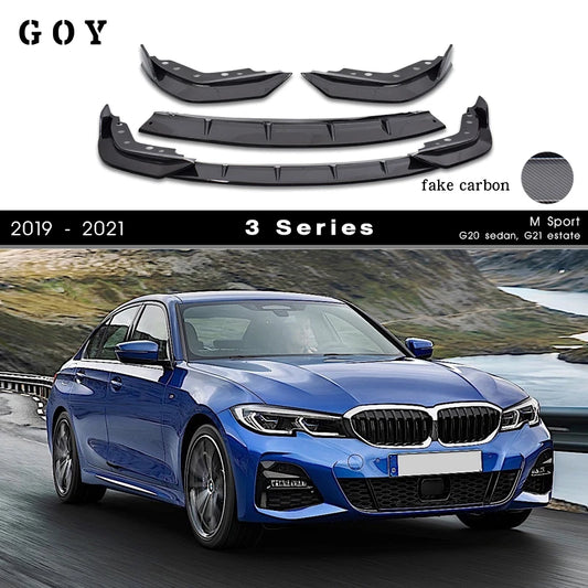 Carbon Fiber Printing Plastic Front Bumper Lip Spoiler for 2019 - 2021 BMW 3 Series G20 G21 M Sport 325i 330i 335i M340i