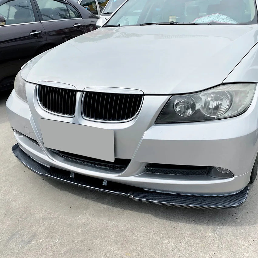 Front Bumper Lip Spoiler + Side Splitter Canard Body Kit For BMW 3 Series E90 E91 Pre-Facelift 320i 325i 2005-2008 Carbon Fiber