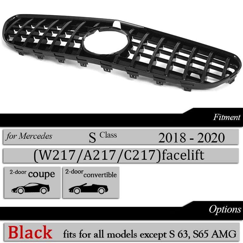 W217 Front Bumper Racing Grille Silver Grill for Mercedes S Class C217 Coupe A217 Cabriolet 2014-2020, Not for S65 AMG S63 AMG