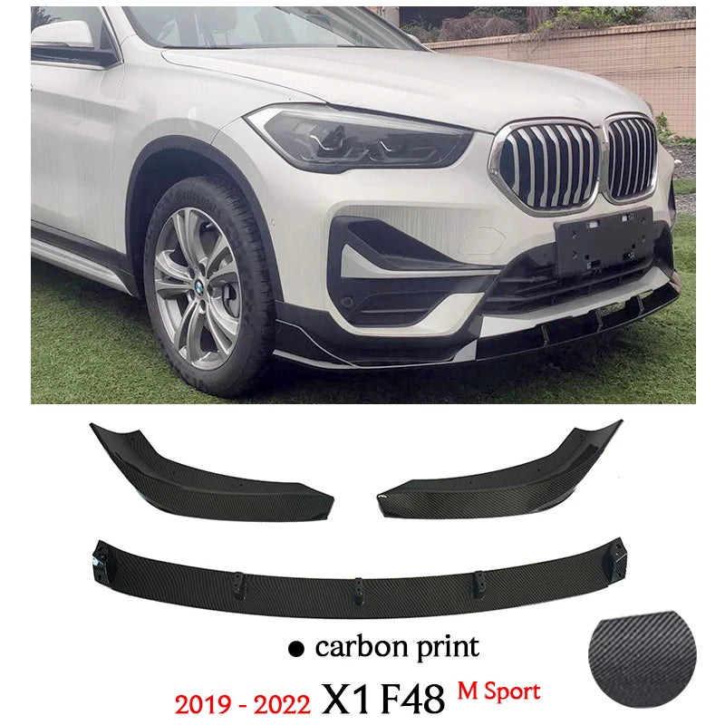 X1 Carbon Fiber Front Bumper Lip Gloss Black Chin Spoiler for BMW X1 F48 2016 - 2022 sDrive 20i 18d 18i 20d M Sport Only