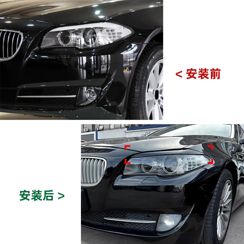 Car Headlight Eyelids Eyebrows for BMW 5 Series F10 F11 Pre-facelift 2011-2014 ABS Black Carbon Fiber Lids Plastic Accessories