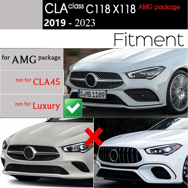 Carbon Fiber Print Front Bumper Spoiler Lip for Mercedes CLA Class W118 C118 X118 AMG Package 2019 - 2023 CLA180 CLA200 CLA250