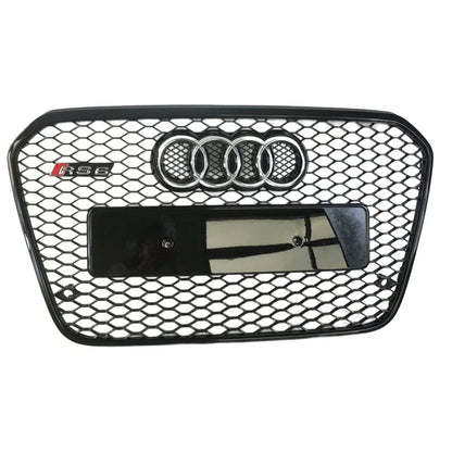 Front Bumper Grille Honeycomb Mesh Grills for Audi RS6 Grill A6 A6L Modification to RS6 2013-2015 with Emblem Car Accessories