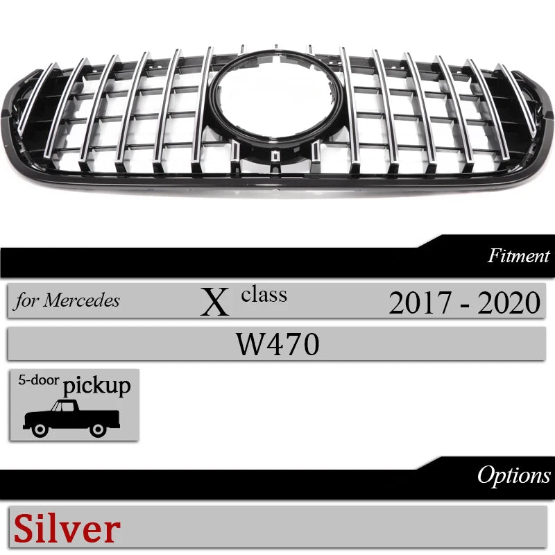 W407 Grills GTR Style Front Bumper Grill for Mercedes X Class 2017-2020 X220d X250d X350d Radiator Grille Mesh Grid Accessories