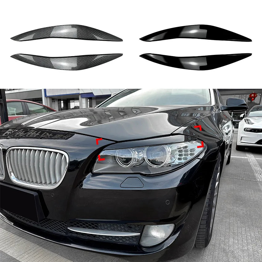 Car Headlight Eyelids Eyebrows for BMW 5 Series F10 F11 Pre-facelift 2011-2014 ABS Black Carbon Fiber Lids Plastic Accessories