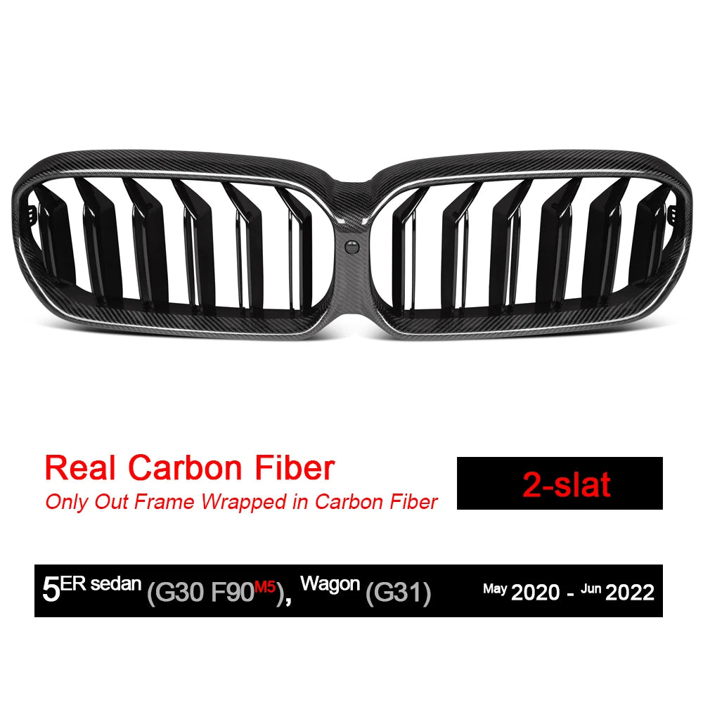 3*3 3K Carbon Fiber Front Bumper Kidney Grille for BMW 5 Series G30 G31 LCI 2017 - May 2023 520i 530i 535i 540i 550i & F90 M5