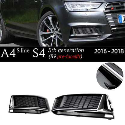 1 Pair Replacemennt Front Bumper Black Fog Light Case for Audi A4 S4 B6 8E B7 B8 8K B8.5 B9 8W B9.5 Fog Light Grille Fog Frame