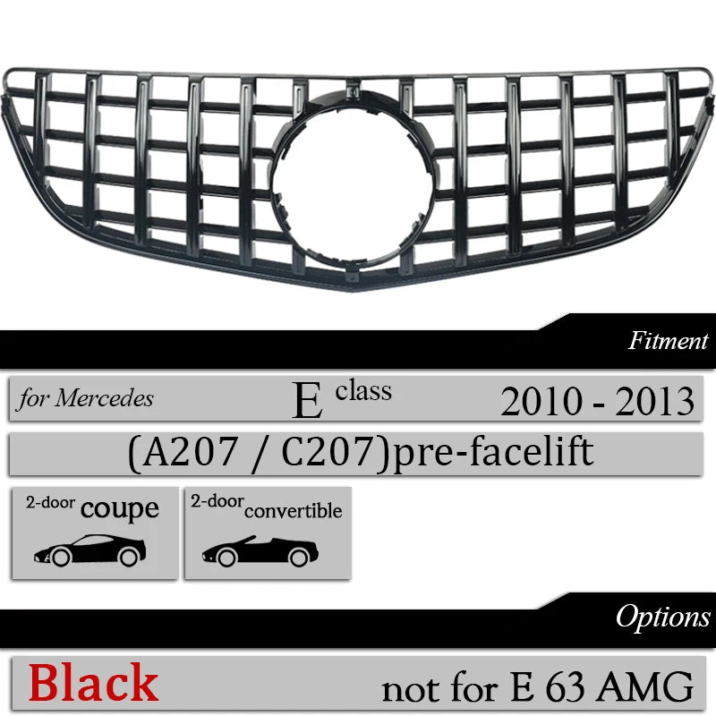 GT Grill Front Bumper Racing Grills For Mercedes E Class 2-Door Coupe C207 Cabriolet A207 2010 - 2013 E250 E300 E350 E500 Grille