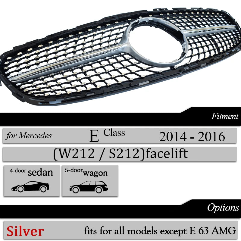 W212 Front Bumper Racing Grille Diamond for Mercedes E Class 4-Door Saloon 5-Door All-Terrain S212 2014-2016 E200 E250 E300 E400