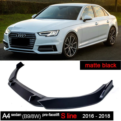 Carbon Fiber Printing Black Front Bumper Lip Spoiler 3PCS Set for Audi A4 B9 8W Pre-facelift 2016 - 2018 (Before Facelift)