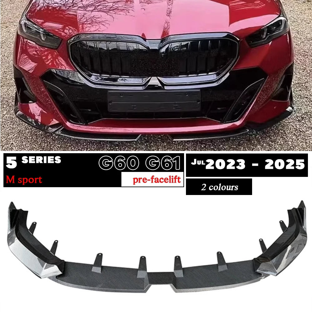 Carbon Fiber Printing Black Front Bumper Lip Spoiler for BMW 5 Series G60 G61 M Sport 2023 - 2025 520i 530i 530e 540i 550e M560e