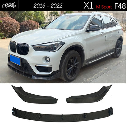 X1 Carbon Fiber Front Bumper Lip Gloss Black Chin Spoiler for BMW X1 F48 2016 - 2022 sDrive 20i 18d 18i 20d M Sport Only