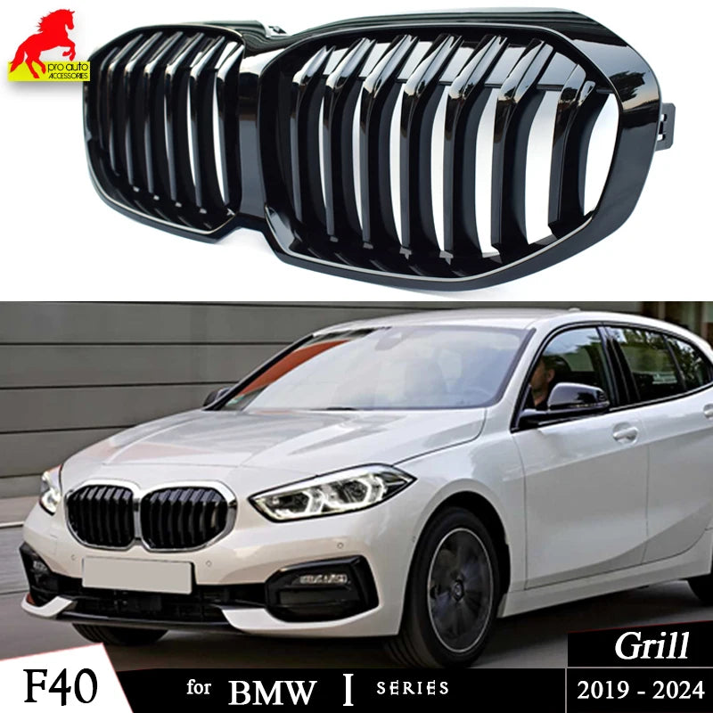 Car Front Kidney Grill Grille for BMW 1 Series 2019-2024 5-Door Hatchback F40 116i 118i 120i 128ti 116d 118d Gloss Black Grilles