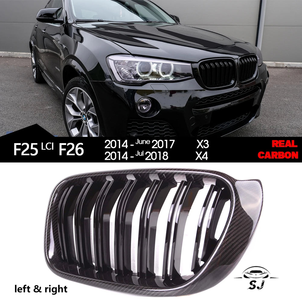 3*3 3K Carbon Fiber Replacement Front Bumper Kidney Grille for BMW X4 F26 2014 - 2018 & 2014 - 2017 X3 Facelifted F25 LCI