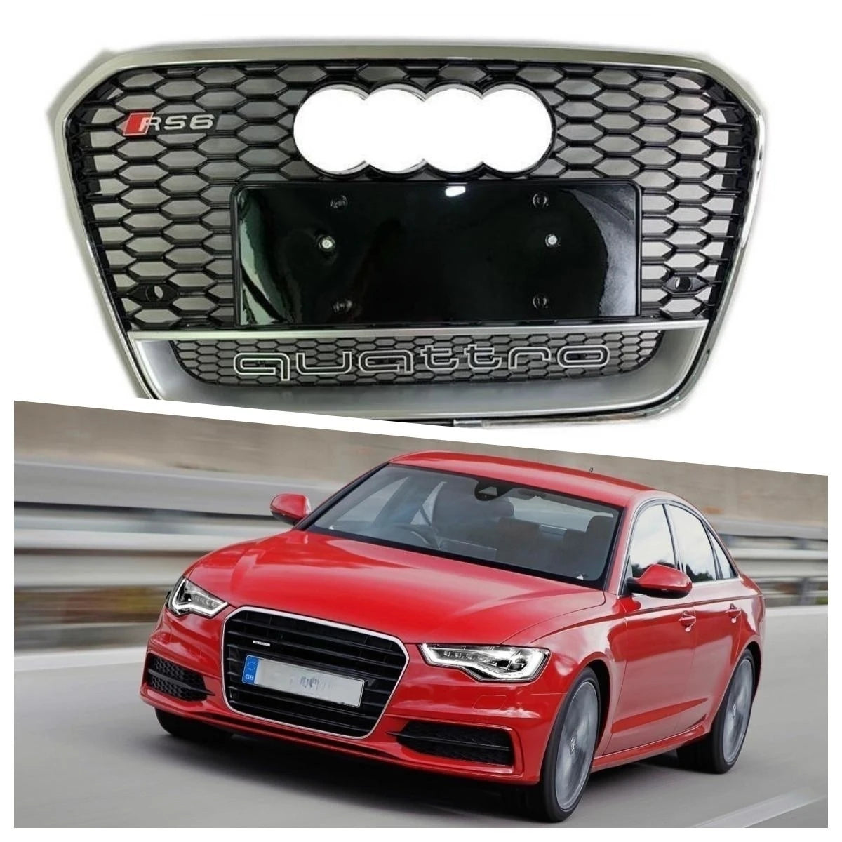 Car Front Bumper Honeycomb Mesh Grille Black Silver Grill Fit for Audi A6 A6L Upto RS6 2013-2015 RS6C7 Plastic Grilles with Logo