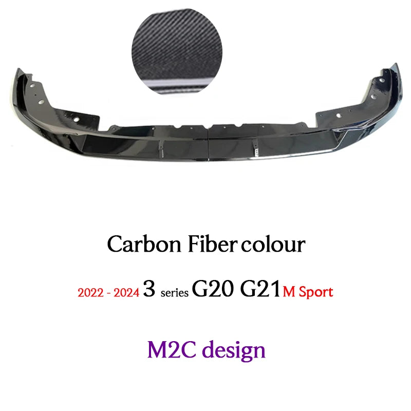 G20 LCI Carbon Fiber & Gloss Black Front Bumper Lip Diffuser Spoiler for BMW 2022+ Facelift 3 Series G20 Sedan G21 Wagon M Sport