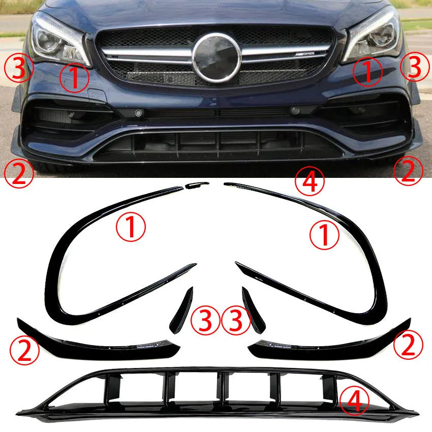 Black Front Bumper Lip Spoiler Splitter Body Kit Guards For Mercedes Benz CLA-Class C117 CLA200 220 AMG 2016-2019 Car Side Trim