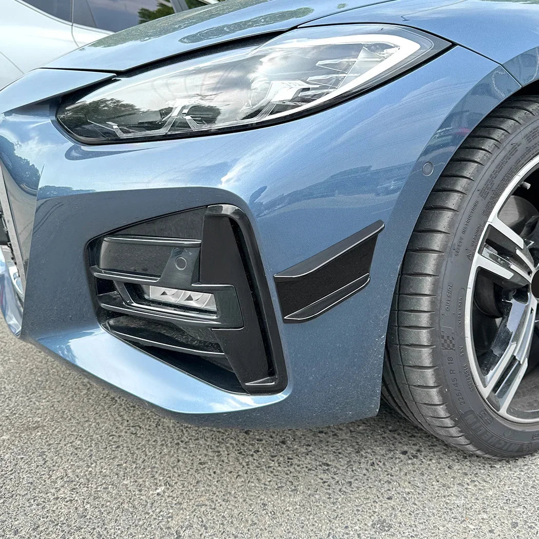 For BMW 4 Series G22 G23 M Sport 2020+ Front Bumper Canards Splitter Car Stickers Side Cover Black ABS Styling Accessories