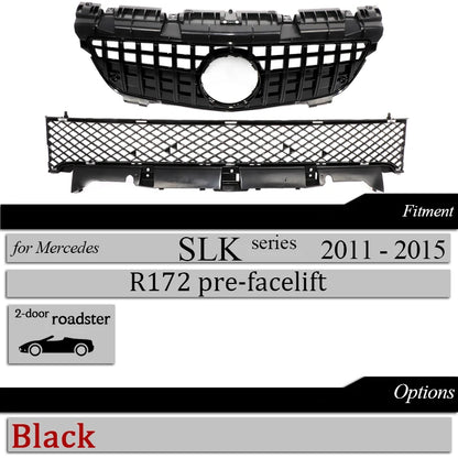 R172 Grille GTR Style Front Bumper Grill for Mercedes Pre-facelifted R172 SLK Class 2011-2015 SLK200 SLK250 SL300 Hood Mesh Grid