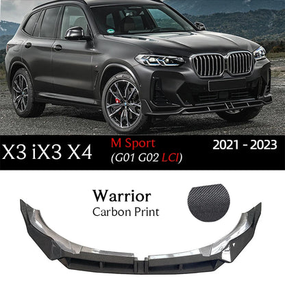 G08 LCI Gloss Black Carbon Printing Front Bumper Lip Spoiler for 2021 - 2023 BMW Facelifted X3 G01 iX3 X4 G02 sDrive 20i 20d 30e