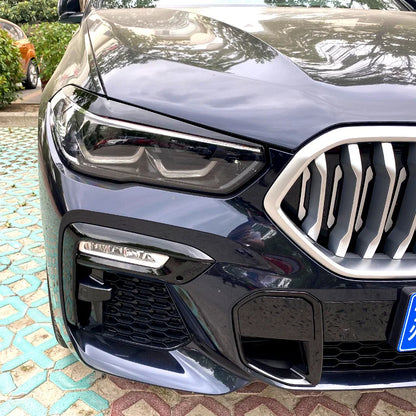 Glossy Black Eyelids Front Headlight Eyebrows Cover Sticker Trim for BMW X5 G05 X6 G06 2019+ Carbon Fiber Exterior Accessories