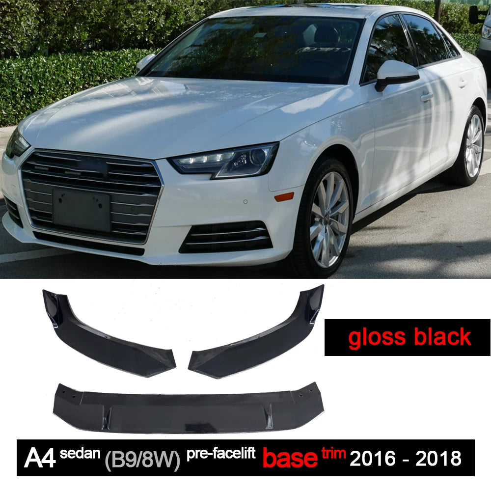 Carbon Fiber Printing Black Front Bumper Lip Spoiler 3PC for Audi A4 B9 8W2 Pre-facelifted S Line & Base Models 2016 - 2018