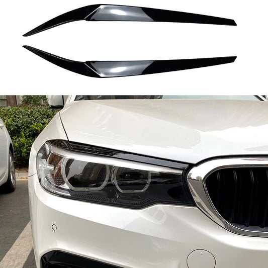 1 Pair Car Front Headlight Eyelid Eyebrow Trims Eyelash Black Stickers For BMW 5 Series G30 525i 530i 2017-2021 Car Accessories