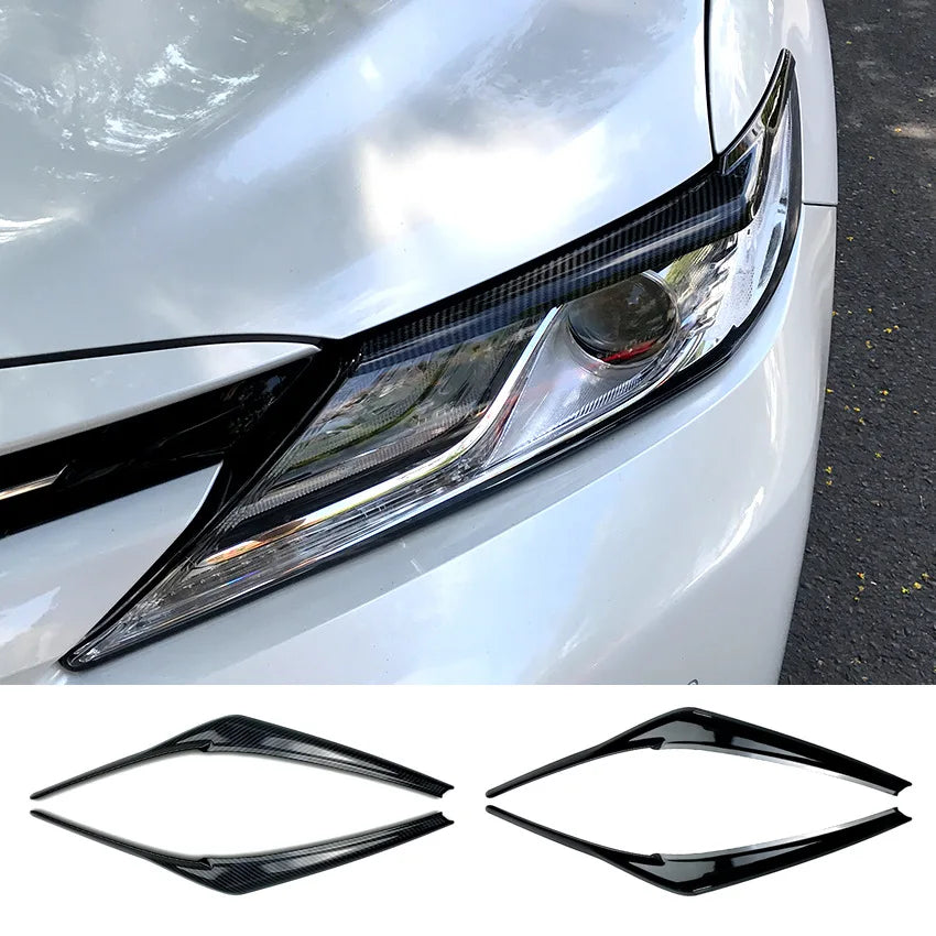 Glossy Black Car Headlight Lamp Eyebrow Eyelid Trim Cover for Toyoda Camry 2018+ Carbon Fiber Stickers Accessories Car Styling