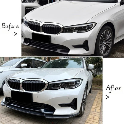 Car Front Bumper Lip Spoiler for BMW 3 Series G20 G21 320i 325i 2019 - 2022 Carbon Look & Black Diffuser Guard Body Kit Cover