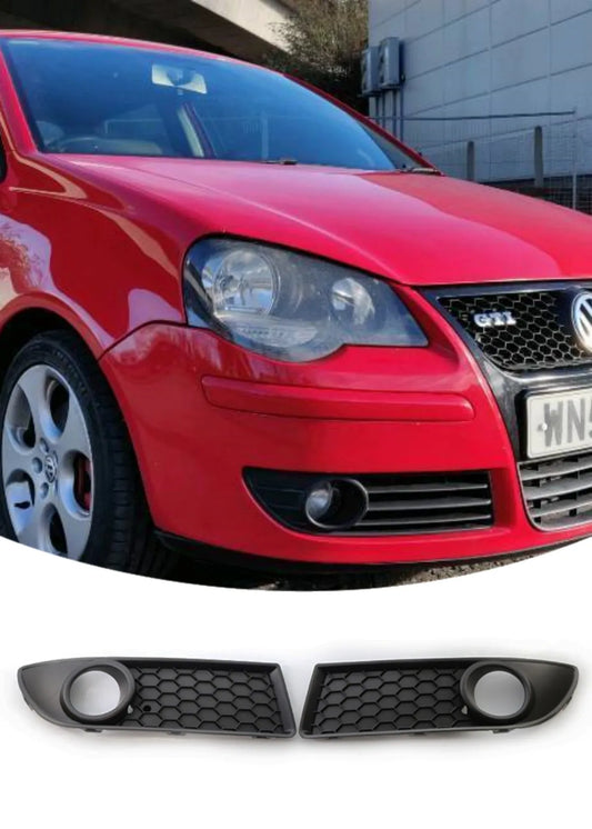 1 Pair Car Front Fog Light Grille Honeycomb Cover for VW Volkswagen Polo GTI 2006-2009 Black Fog Lamp Grill Frame Car Styling