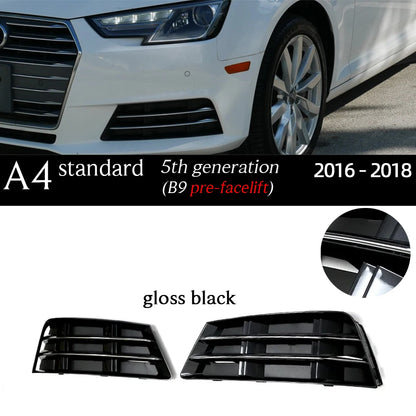 1 Pair Replacemennt Front Bumper Black Fog Light Case for Audi A4 S4 B6 8E B7 B8 8K B8.5 B9 8W B9.5 Fog Light Grille Fog Frame