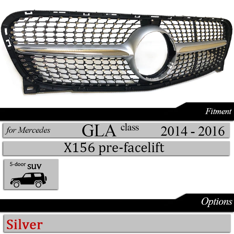 Front Bumper Grill Diamond Grille Mesh For Mercedes GLA Class Pre-facelifted & Facelifted X156 2014-2019 GLA 180 GLA 200 GLA 250