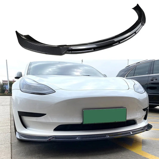 Front Bumper Lip Black Body Kit Spoiler Splitter For Tesla Model 3 Max Carbon Look Bumper Canard Lip Splitter Auto Accessories