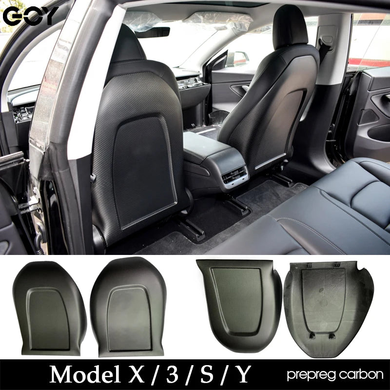 1 Pair Prepreg Dry Carbon 3*3 3K CF Carbon Fiber Rear Seat Cover Trim Shells for Tesla Model S Model 3 Model X Model Y