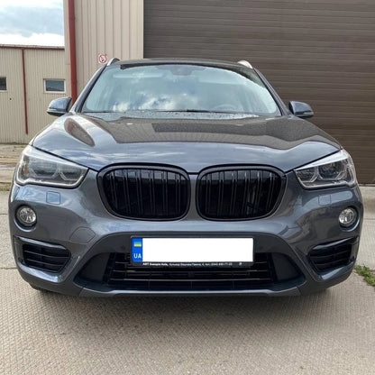 1 Pair Glazing Black Front Bumper Kidney Hood Grill Gloss Black Radiator Grille for BMW Pre-LCI Pre-facelift X1 F48 2016 - 2018