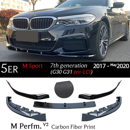 G30 Carbon Fiber Print Front Bumper Lip Gloss Black Chin Spoiler for BMW 5 Series G30 M Sport 2017 - May 2023 G31 520i 530i 530e