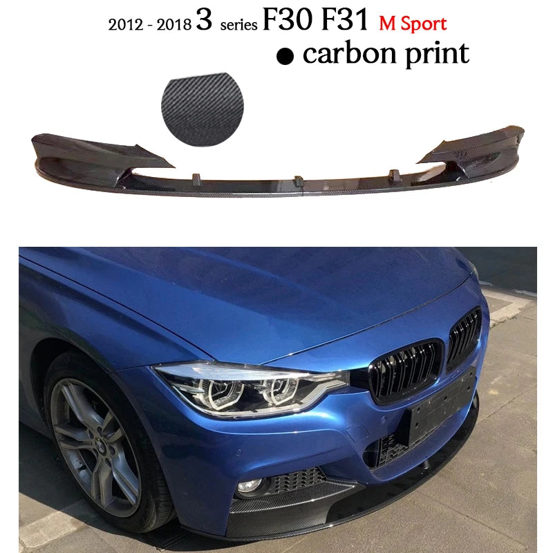 F30 M Sport Carbon Fiber Style & Gloss Black Front Bumper Lip for 2012 - 2018 3 Series F30 Sedan F31 Wagon 320i 325i 330i 335i