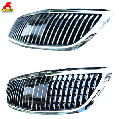 W222 Front Bumper Grille Chrome Grill High Glossy Grills for Mercedes S Class 4-Door Sedan Pullman V222 2014-2019 S350 S500 S600