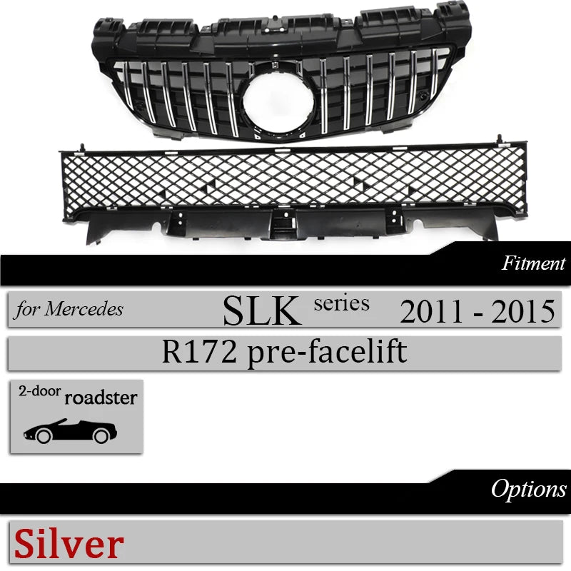 R172 Grille GTR Style Front Bumper Grill for Mercedes Pre-facelifted R172 SLK Class 2011-2015 SLK200 SLK250 SL300 Hood Mesh Grid