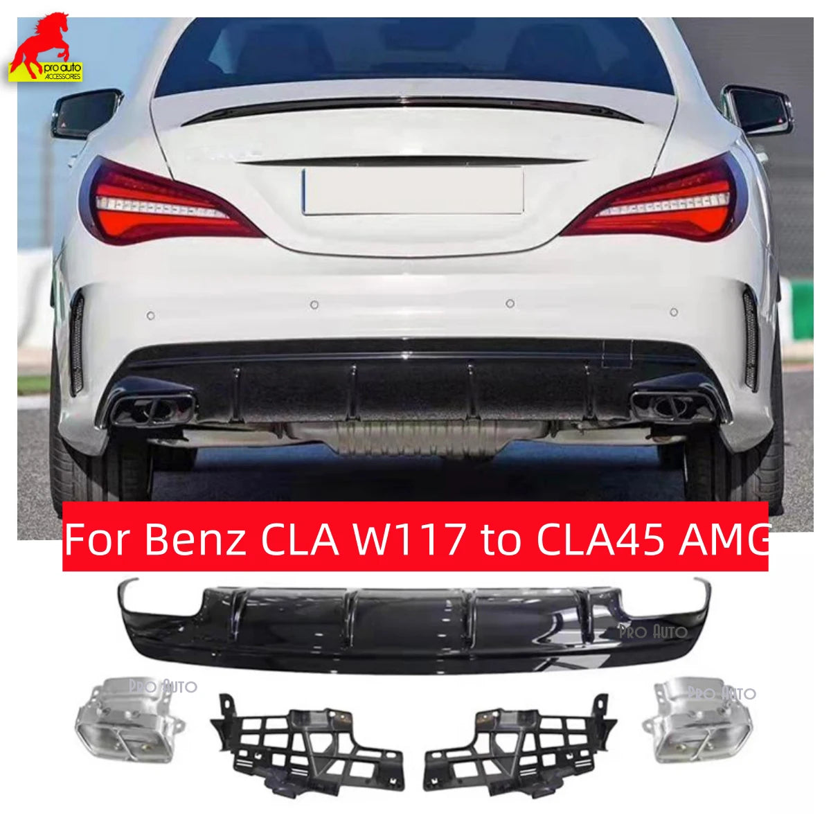 Car Rear Bumper Diffuser Lip Spoiler Air Outlet Exhaust Strip Cover Trim for Mercedes Benz CLA Class W117 To CLA45 AMG 2016-2018