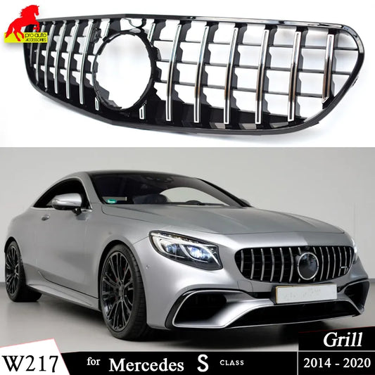 W217 Front Bumper Racing Grille Silver Grill for Mercedes S Class C217 Coupe A217 Cabriolet 2014-2020, Not for S65 AMG S63 AMG