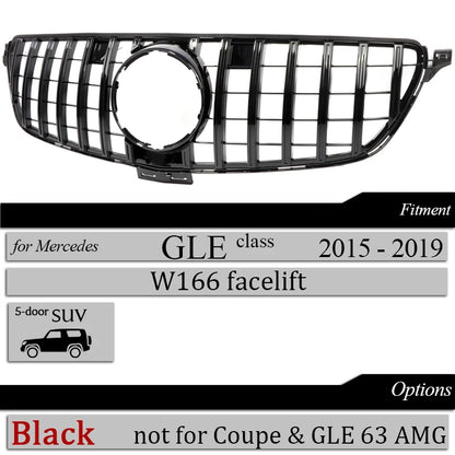 Front Bumper GT Grille Black Silver Grill Replacement for Mercedes GLE Class 2015 - 2018 SUV W166 GLE 350 GLE 400 GLE 43 Grills