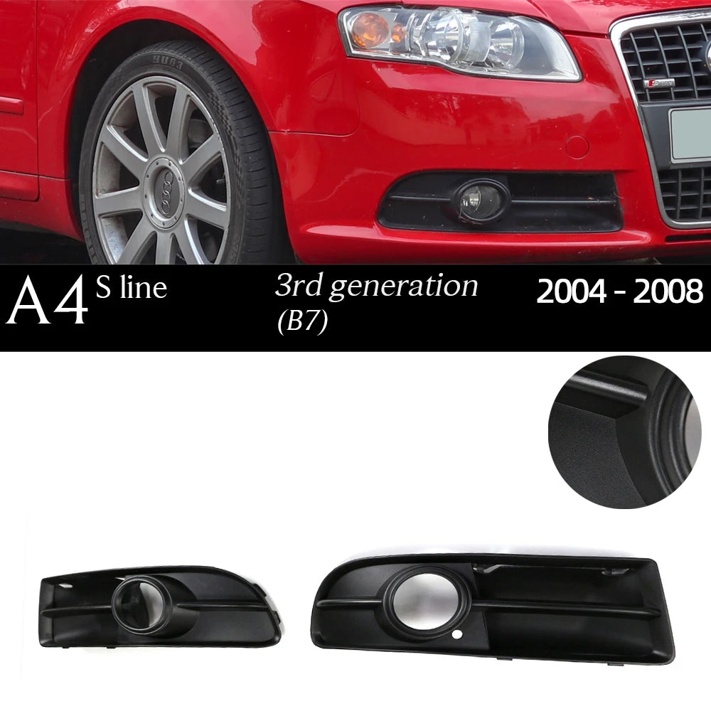 1 Pair Replacemennt Front Bumper Black Fog Light Case for Audi A4 S4 B6 8E B7 B8 8K B8.5 B9 8W B9.5 Fog Light Grille Fog Frame